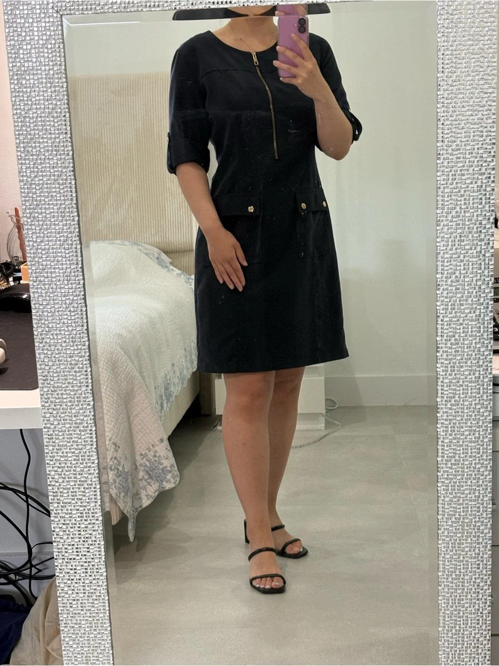 Women’s Navy Shift Dress with Zip Front